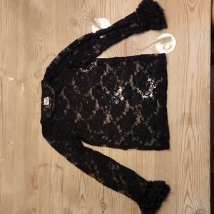 Girls NWT Black LONG SLEEVE RUFFLE TOP SIZE 14